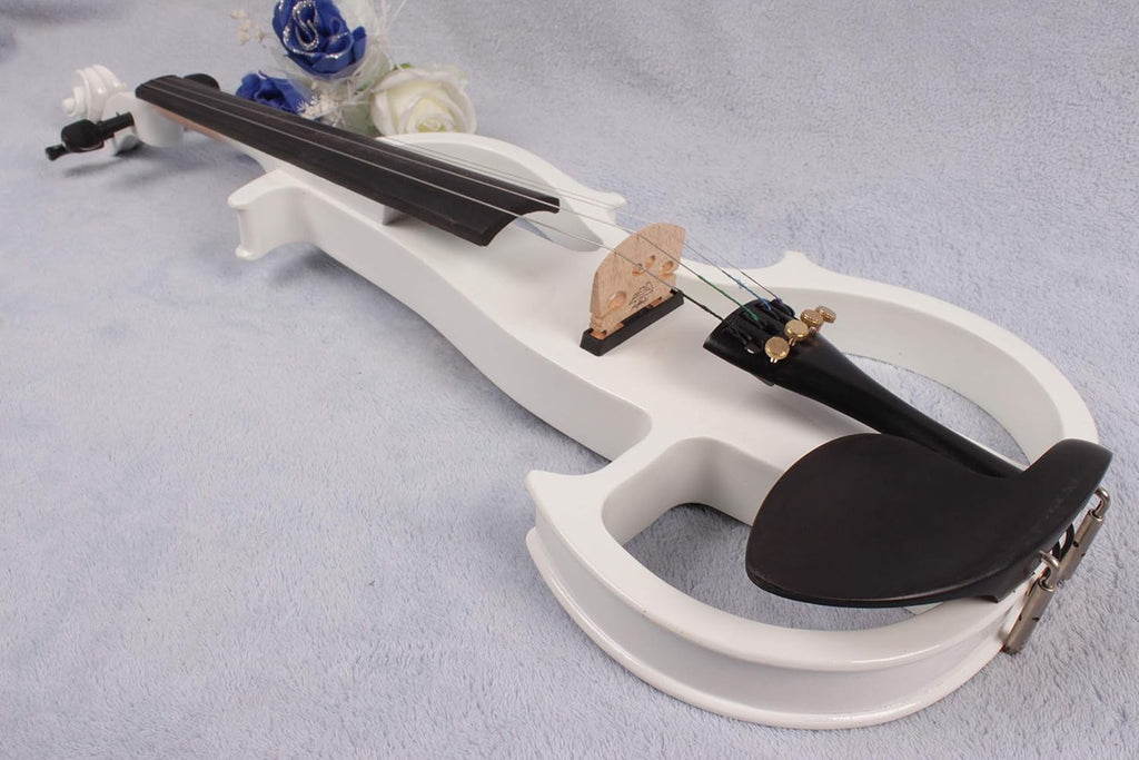 Electric Violin 4/4 Full Size Silent Violin Solid Wood with Violin Case Bow (White)
