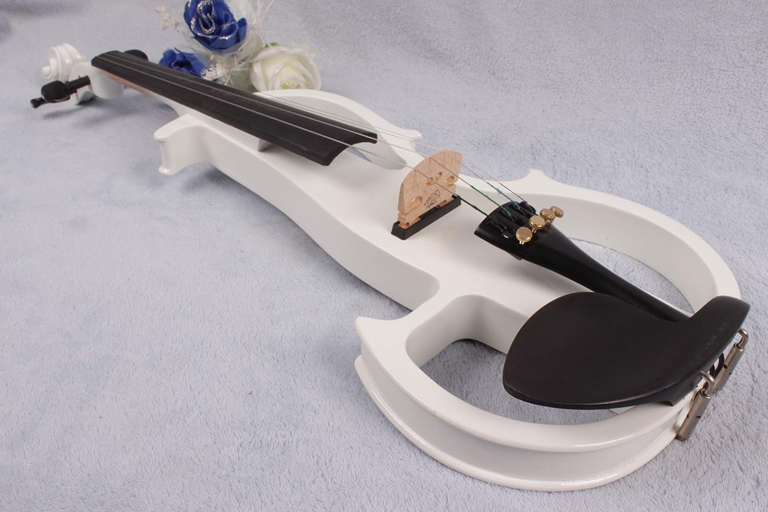 Electric Violin 4/4 Full Size Silent Violin Solid Wood with Violin Case Bow (White)