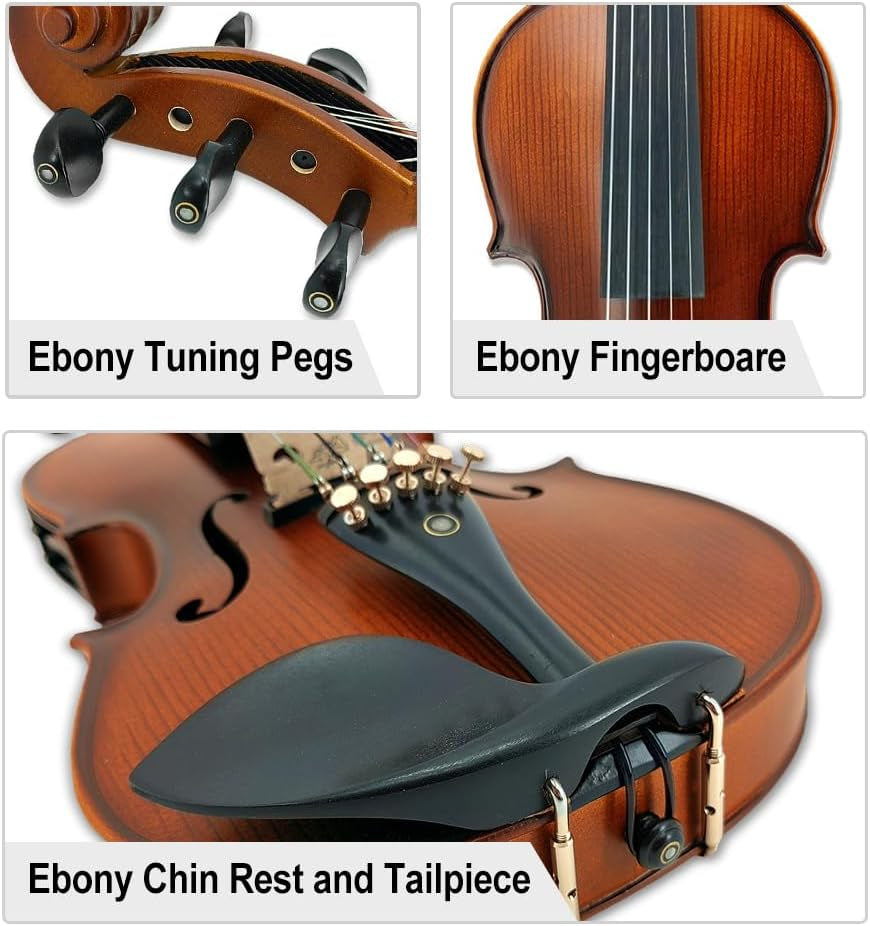 5 String Electric Violin Full Size Maple Back Side Spruce Top Ebony Accessories EQ Preamp with Hard Case,Brazilwood Bow,Rosin,Aux Cable,Cleaning Cloth,Shoulder Rest Beginner Student Violin