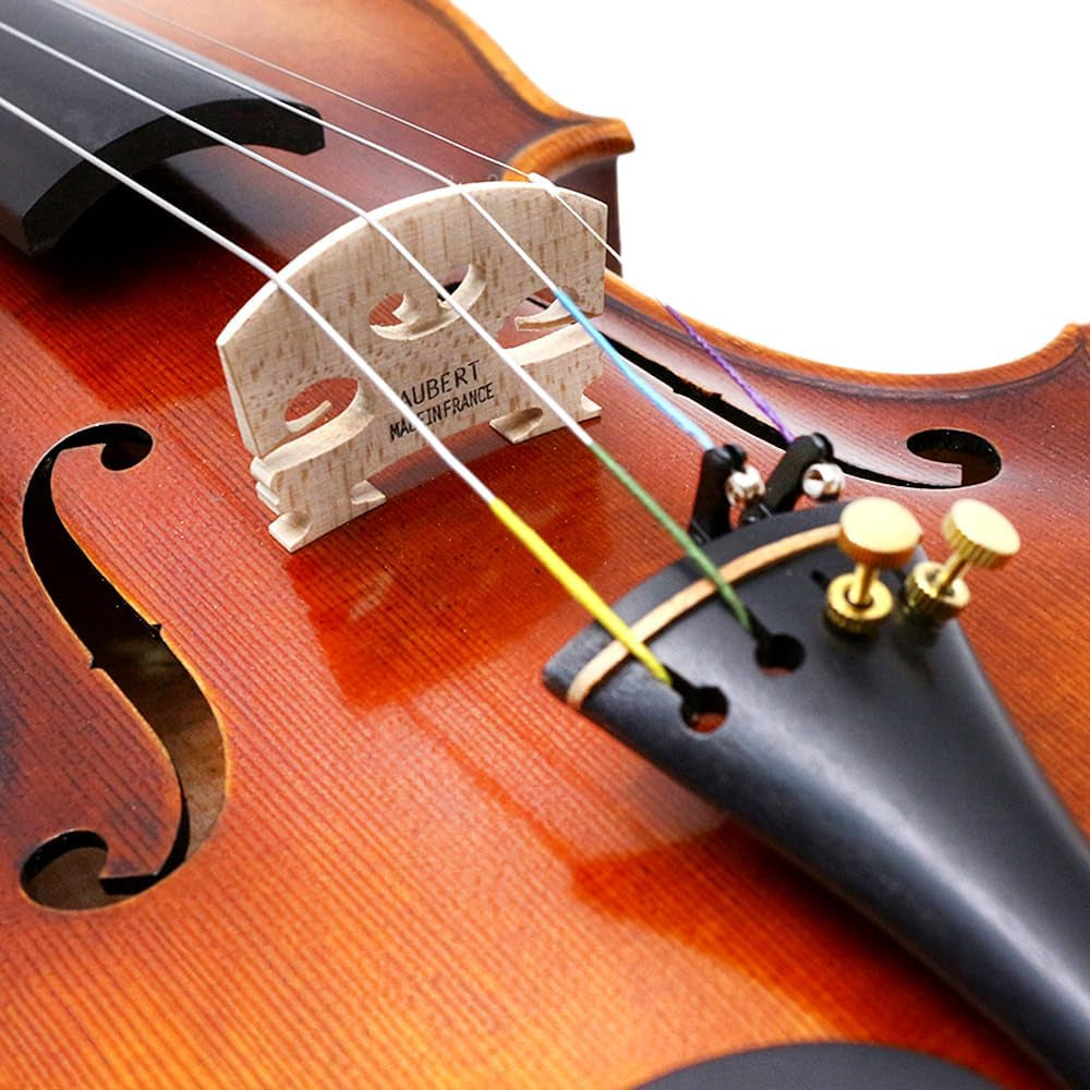 4/4 Full Size Flame Maple 4 String Acoustic Violin Spruce Top Ebony Fittings Solid Wood,Case,Bow,Rosin,Battery-Operated Mini Clip-On Tunerkit,Briage,Shoulder Rest for Beginner. (Fine Grain)