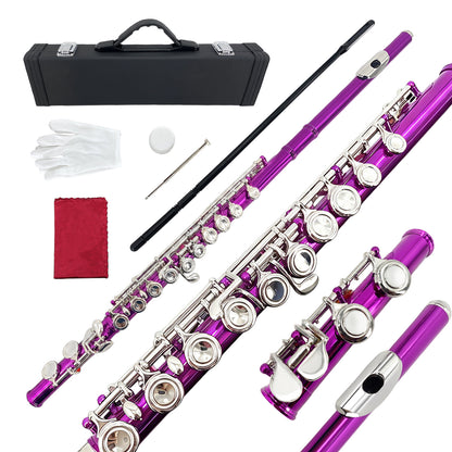Yinfente 16 Hole C Flute with Gloves, Cleaning Rod, Case, Cleaning Clothe - Nickel Silver Body, Closed Hole, for Student and Beginner