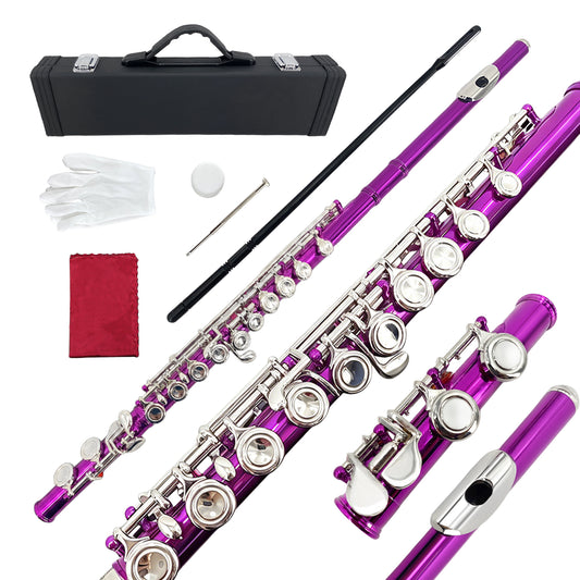 Yinfente 16 Hole C Flute with Gloves, Cleaning Rod, Case, Cleaning Clothe - Nickel Silver Body, Closed Hole, for Student and Beginner
