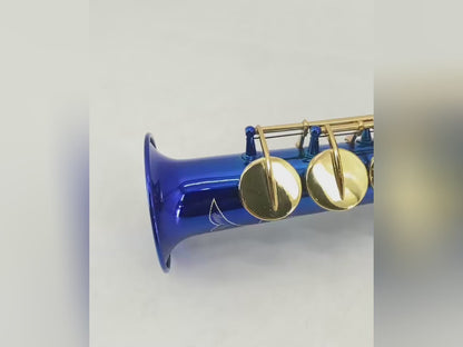 Yinfente Bb Soprano Saxophone Straight Gold Sax Instruments for Beginners Students with Mouthpiece Carrying Case Straps 10Reeds (Blue)