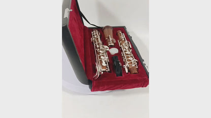Yinfente Oboe Instrument Professional Rosewood C Key Semi-automatic Style Left F Resonance 3rd Octave Silver Nickel-plated Keys Oboe Reed with Leather Case and Carry Bag