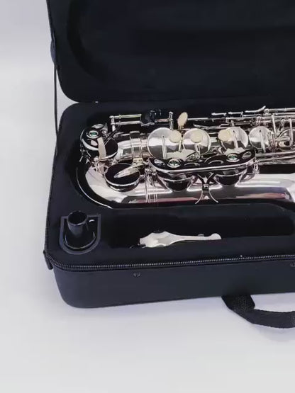 Yinfente Saxophone Alto Beginner Kit for Adults & Students Eb Nickel Plated Sax with Case Reeds Mouthpiece & Straps Professional Setup Easy to Play (Nickel)