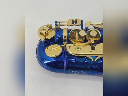 Yinfente Alto Saxophone E Flat Blue Complete Starter Kit Beginner with Case & 10 Reeds, for Adults & Students, Easy to Play for School Band & Practice