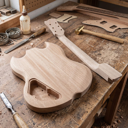 1Set Guitar Kit 22fret 628 Guitar Neck Solid Wood Guitar Body SG Set in Heel DIY