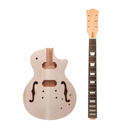 1Set Guitar Kit Guitar Neck 22Fret 24.75Inch Semi Hollow Guitar Body Maple Fretboard DIY Guitar Set in Heel