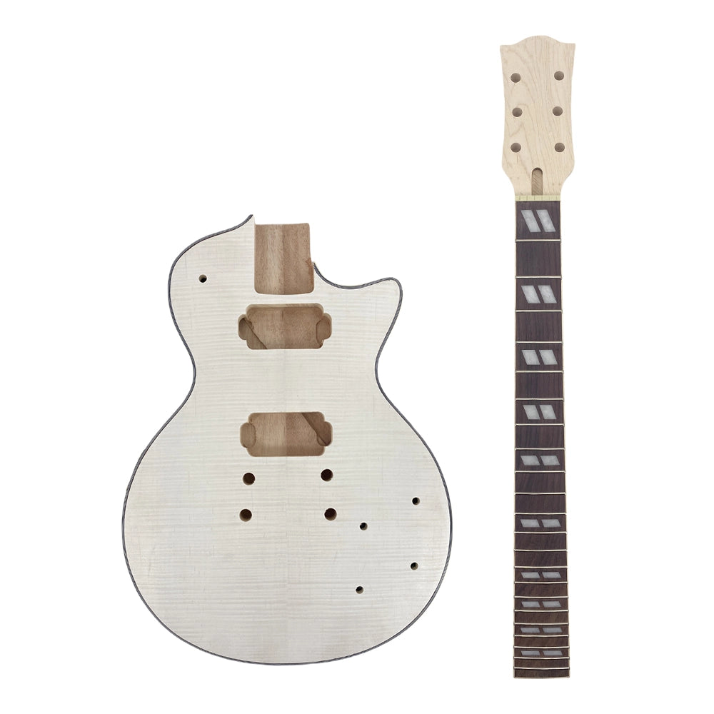Yinfente unfinished guitar kit neck 22fret 24.75inch bolt on heel guitar body Flame maple Veneer