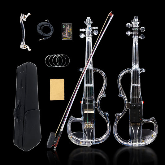 Yinfente Electric Violin 4/4 Full Size Transparent Acrylic Body Led Light Three Colors Led Bow Case Transparent Violin Shoulder Rest Extra Strings for Beginner
